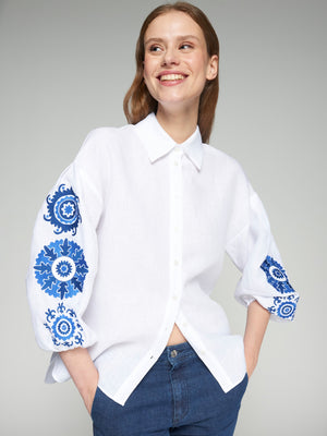 Vilagallo Embroidered Linen Top