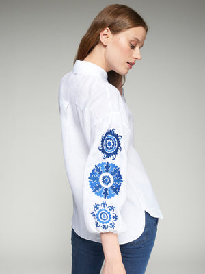 Vilagallo Embroidered Linen Top