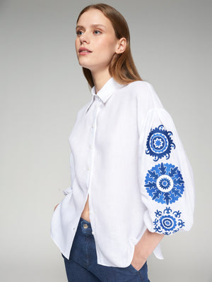 Vilagallo Embroidered Linen Top