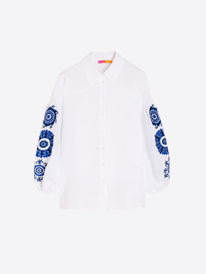 Vilagallo Embroidered Linen Top