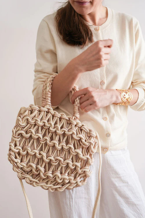 Debbie Katz Paris Metallic Crochet Bag, Cream/Rose Gold