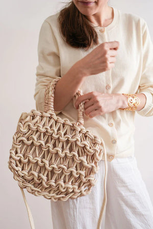 Debbie Katz Paris Metallic Crochet Bag, Cream/Rose Gold