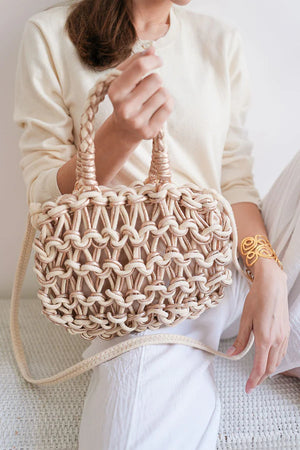 Debbie Katz Paris Metallic Crochet Bag, Cream/Rose Gold
