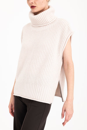 Elaine Kim Carmel Cashmere Blend Turtle Neck Vest with Side Zippers