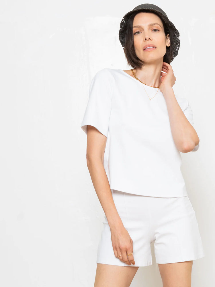 
            
                Load image into Gallery viewer, Ripley Rader Ponte Knit Short Sleeve Top Extended, White
            
        