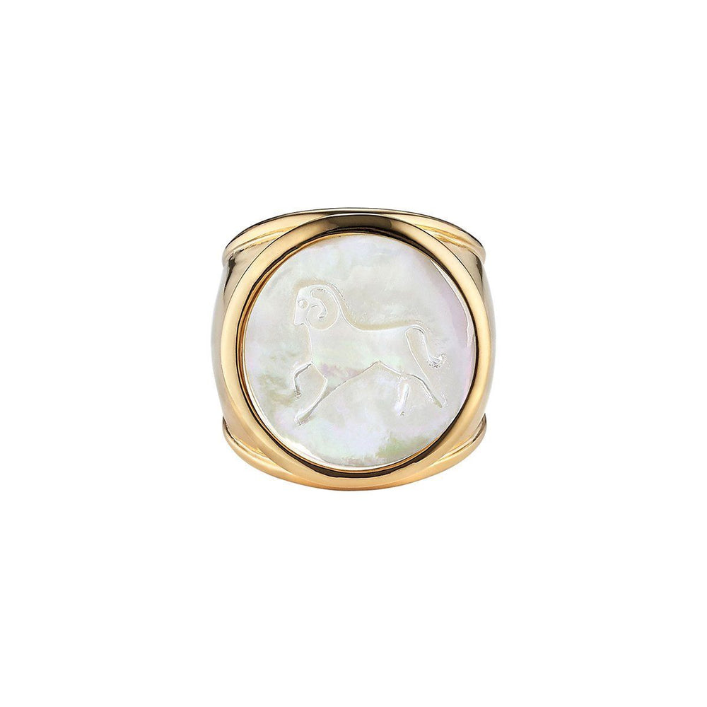 
            
                Load image into Gallery viewer, ASHA Aries Zodiac Ring 14k Vermeil and Mother of Pearl
            
        