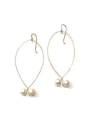 Sconset Flair Studio Crossover Pearl Hoop10K Gold Earrings