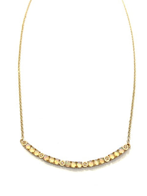 
            
                Load image into Gallery viewer, Liza Beth Jewelry Gold Curve Bar Necklace w/ Ethiopian Opals &amp;amp; Diamonds
            
        