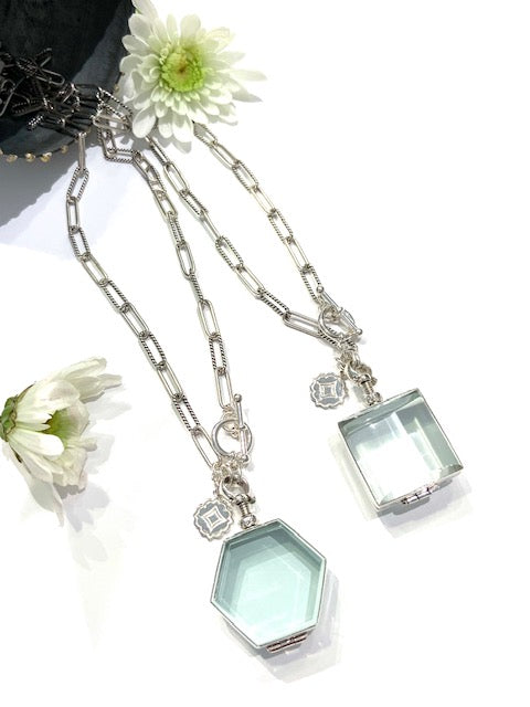 Brigitte Regula Sterling Silver Glass Locket on an Antique-Inspired Chain, Available in 2 Styles