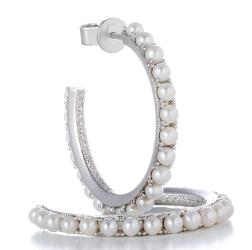 Liza Beth Jewelry Nina Pearl and Diamond Hoop Earrings