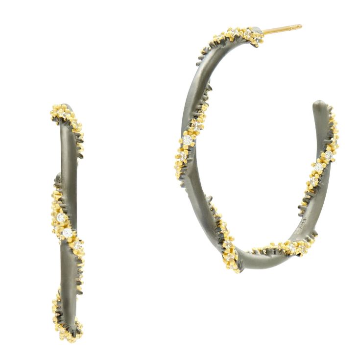 
            
                Load image into Gallery viewer, Freida Rothman Midnight Pave Roped Hoop Earrings
            
        