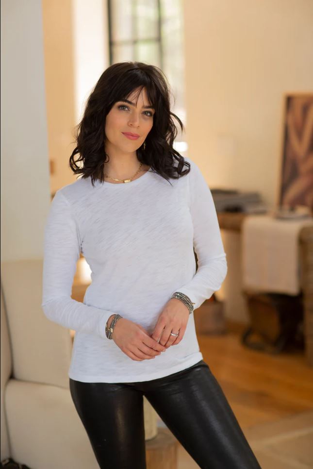 Erin Gray Long Sleeve CYA Crew Tee, White Slub