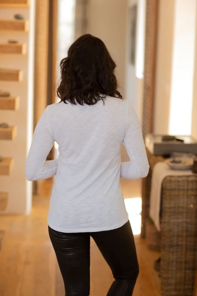 Erin Gray Long Sleeve CYA Crew Tee, White Slub